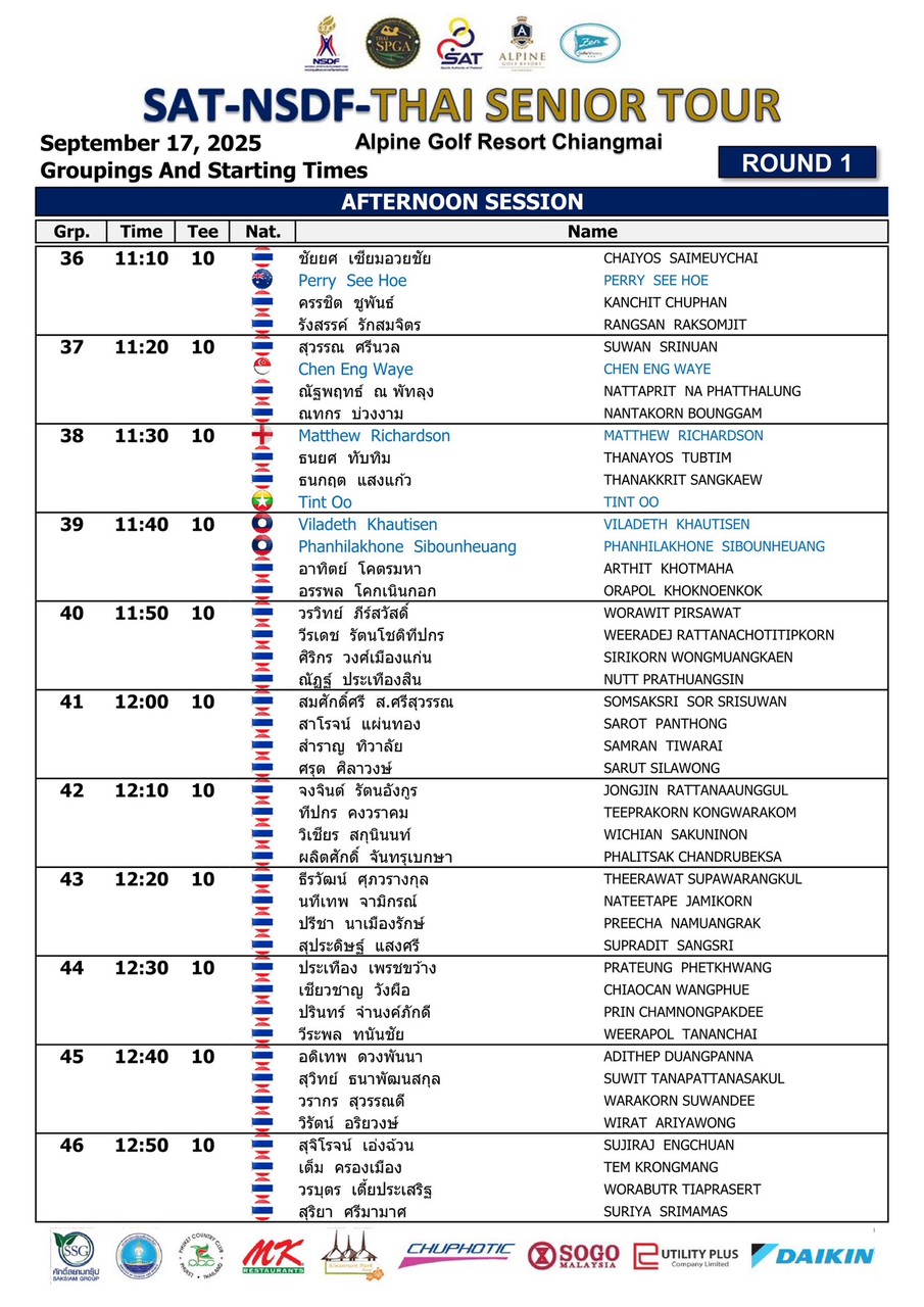 Pairing SAT NSDF THAI SENIOR TOUR 17 09 2025 04